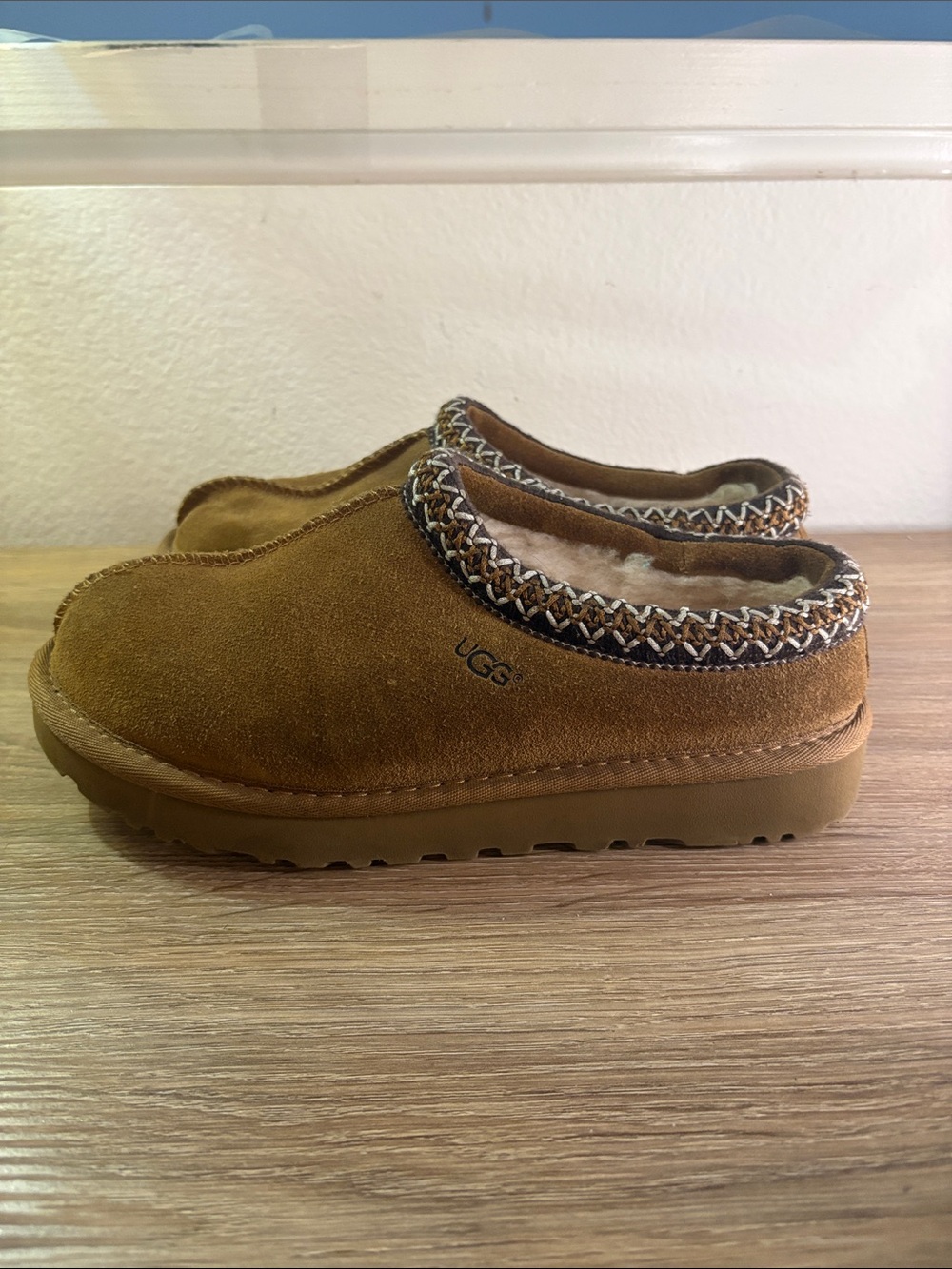 UGG Chestnut Brown Suede Slip-On Slippers with Braided Trim - Picture 4 of 11